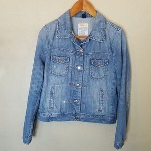 Womens J Crew Classic Denim Jacket Distressed Light Wash Sz Small.